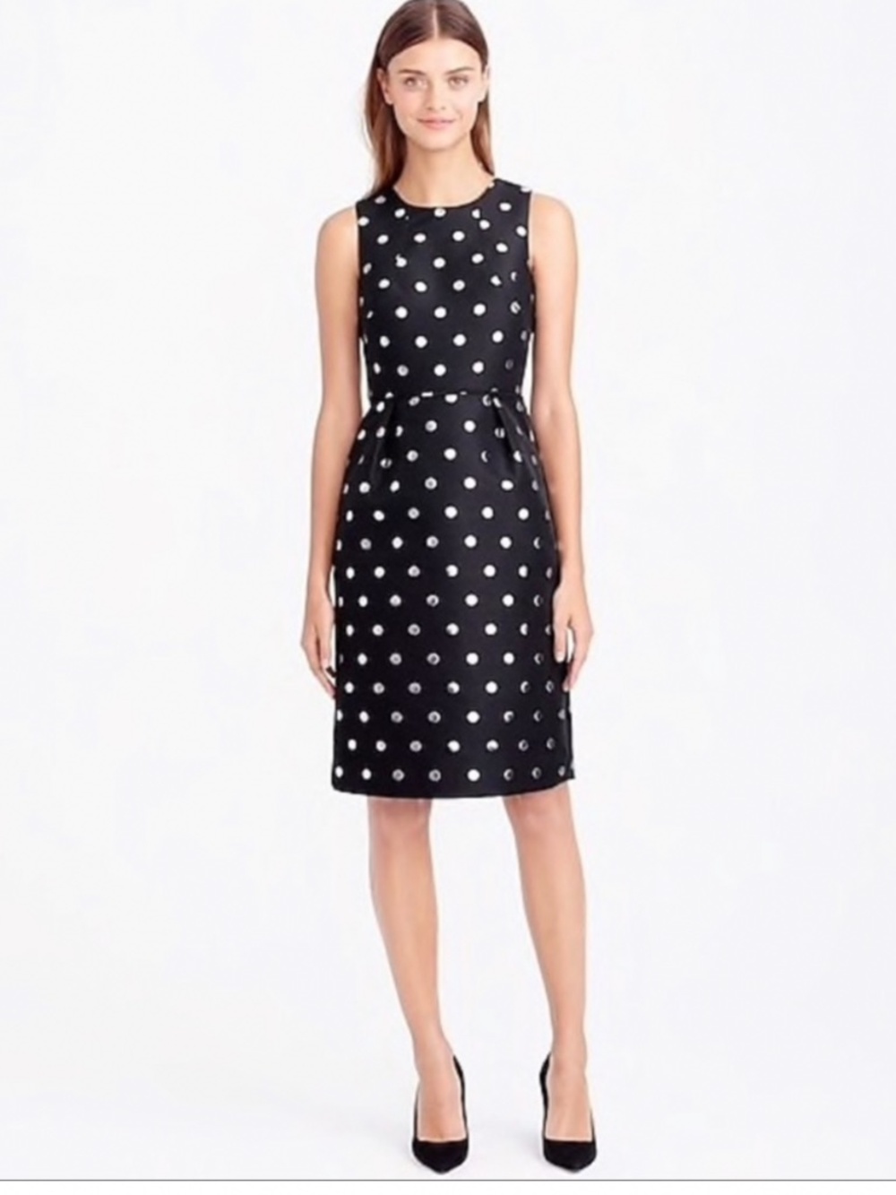 J. Crew Black Dress with Silver Polkadots
